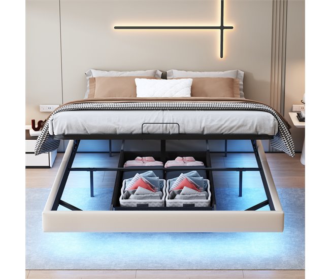 Cama con almacenamiento 200x140 Beige