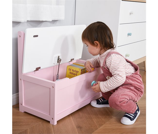 Baúl de Juguetes MDF, Madera de Pino HOMCOM Rosa