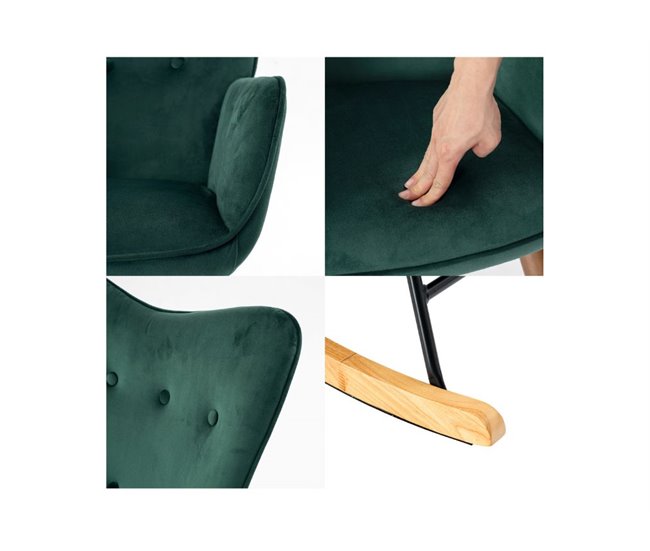 Mecedora escandinava de terciopelo con patas de madera clara Verde