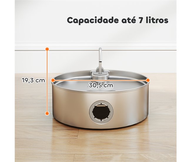Fuente Agua Mascotas Acero Inoxidable 304 PawHut Gris