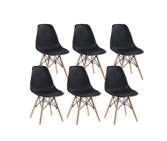 Mesa de Comedor o Cocina + 6 Sillas Estilo Nordico 138x80 Blanco/ Negro