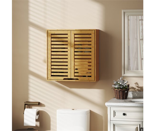 Armario de Pared Bambú HOMCOM, hogar - baño Marron