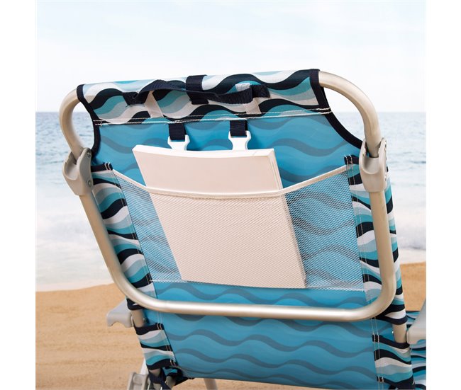 Aktive Silla plegable de playa con 5 posiciones, cojín, aluminio Azul