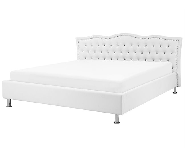 Beliani Cama con almacenaje Piel sintética METZ 212x215 Blanco