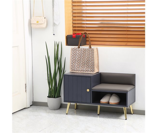 Banco Zapatero Melamina de Madera, Acero HOMCOM Gris