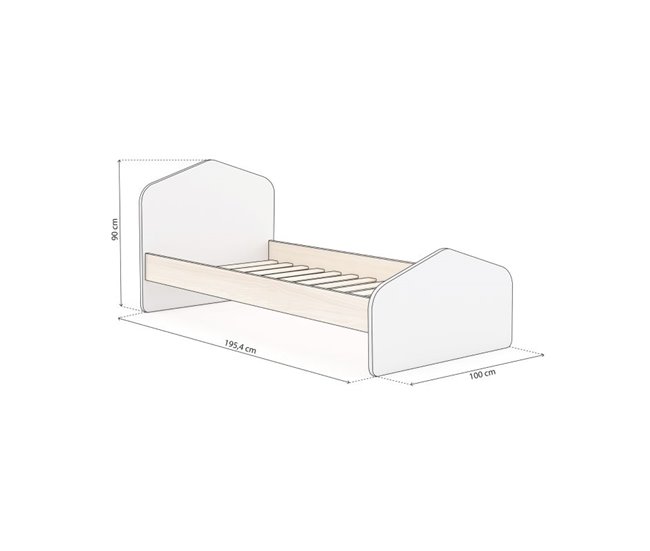 Cama juvenil Misty Cloud 195x100 Blanco/ Madera