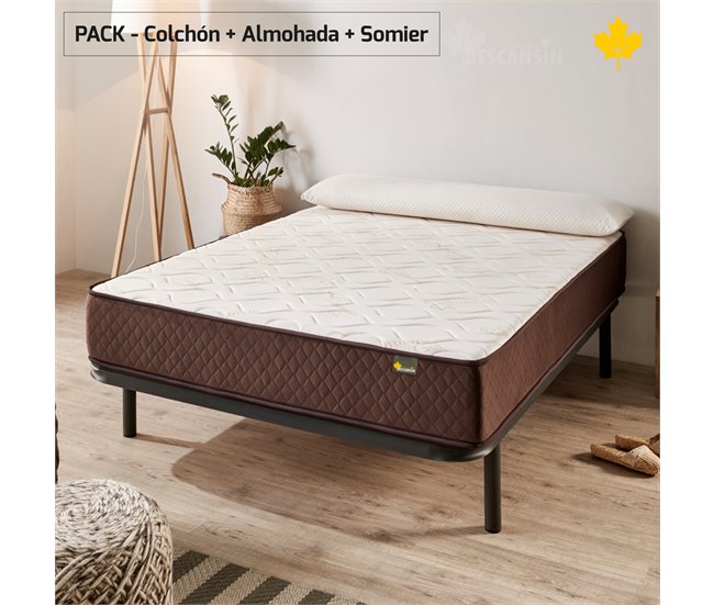 Pack Colchon + Almohada Visco + Somier Descansin | Ideal Personas con Dolores de Espalda, Silencioso 