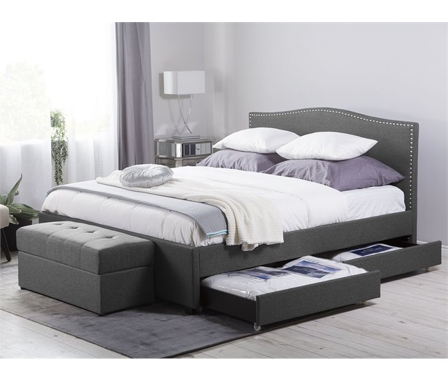 Beliani Cama con somier Poliéster MONTPELLIER 167x213 Gris Oscuro