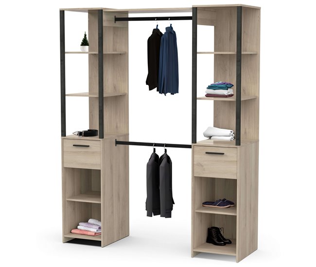 Vestidor Gary 2 Columnas Estilo Industrial Armario Abierto Negro/ Madera