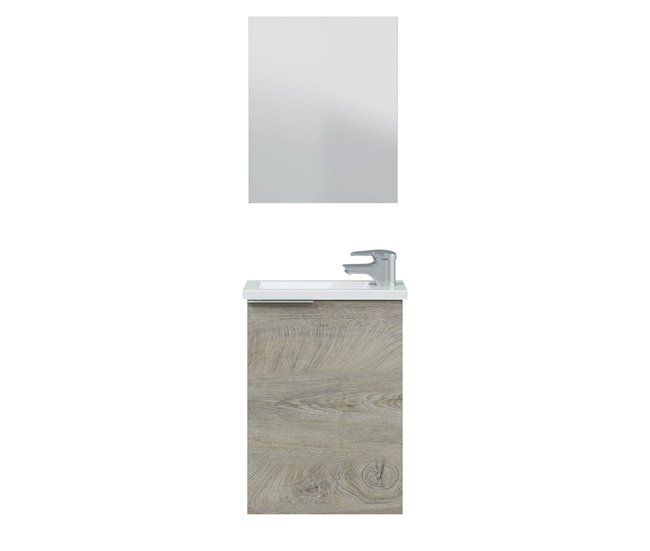 Mueble baño Elsa 1 puerta, espejo y lavabo, Alaska Madera