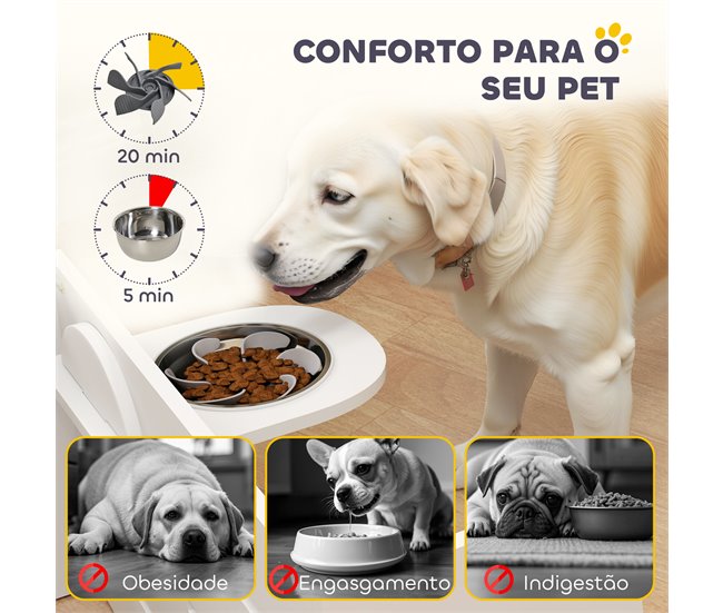 Comedero Perros Elevado MDF, Acero PawHut Blanco