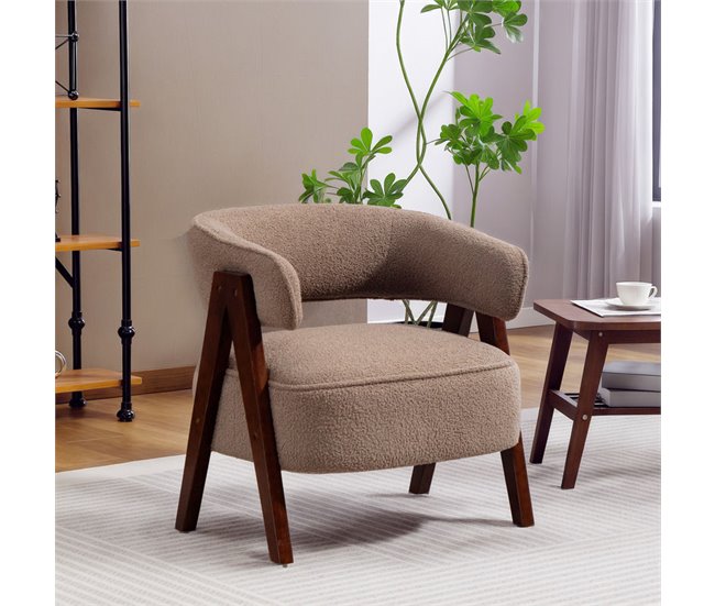 Butaca de Salón Borreguito, Madera de Caucho HOMCOM Marron