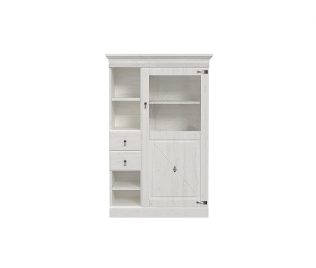 Vitrina 1 puerta de cristal 2 cajones PORTOFINO Blanco