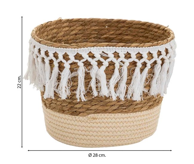 Cesto de fibra natural y algodón Multicolor