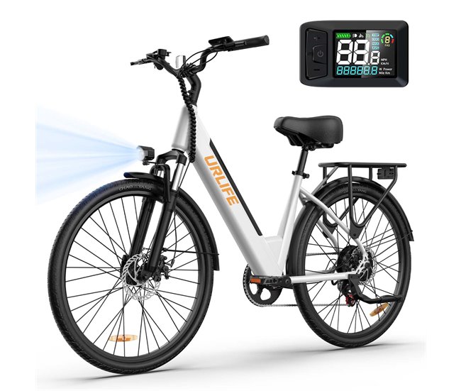 Bicicleta Eléctrica URLIFE E26 - Neumáticos 26 Frenos de Disco Blanco