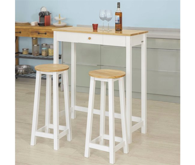 Set de 1 Mesa y 2 taburetes Comedor SoBuy Madera