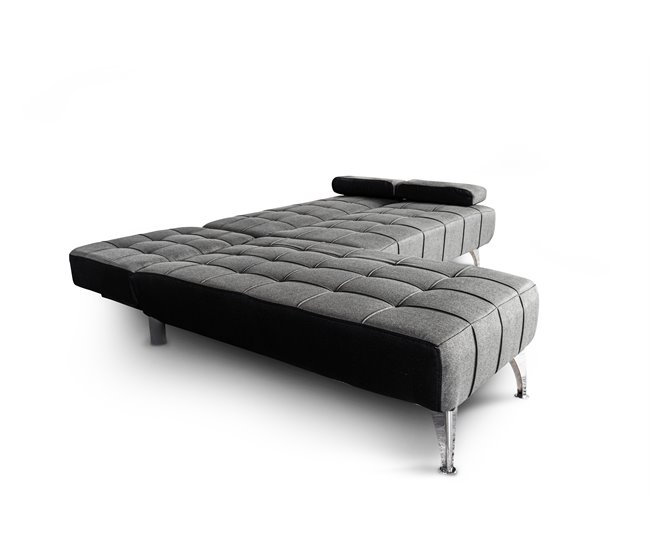 Sofá-cama chaise longue derecha con mesita de centro Gris Oscuro