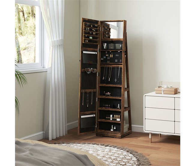 Espejo Joyero MDF, Vidrio HOMCOM, hogar - decoración Rojo