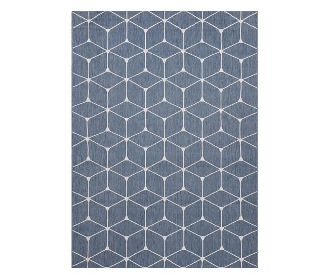 Alfombra de cuerda sisal FLAT 48721/591 Cubos 3D 160x230 Azul