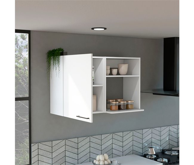 Gabinete de pared Napoles en Melamina, de 2 estantes de almacenamiento abiertos, puerta simple Blanco