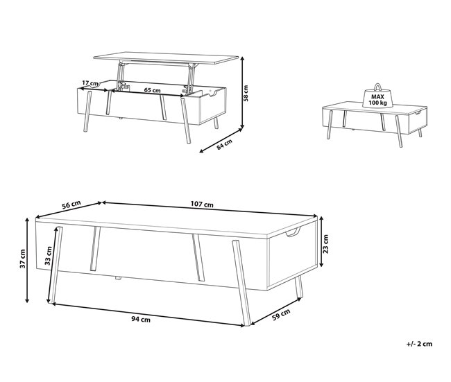 Beliani Mesa de centro BLACKPOOL 59x107 Marron