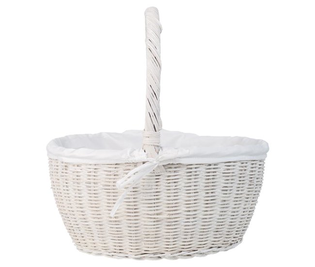 Cesta redonda de medula con forro Blanco