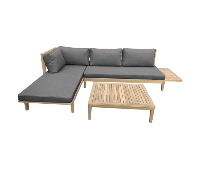 Conjunto de muebles de jardín acacia PANGKOR 4 asientos con cojines Gris