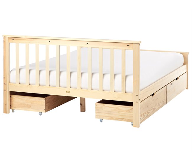Beliani Cama con cajones Madera de pino OLENDON 150x206 Madera Clara