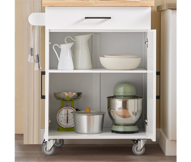 Carrito de Cocina con 2 Puertas y 1 Cajón FKW119-WN SoBuy Blanco