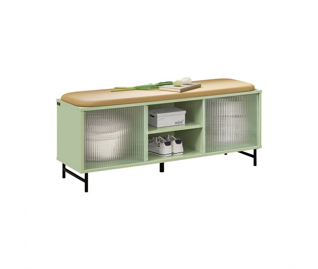 Banco Zapatero con Puertas Correderas de vidrio FSR115-GR SoBuy Verde