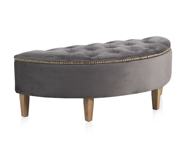 Asiento tapizado en terciopelo patas en madera natural Gris