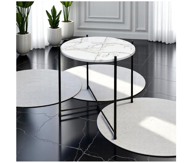 Acomoda Textil – Mesa Auxiliar Plegable de Metal para Recibidor. 40x40 Blanco/ Negro