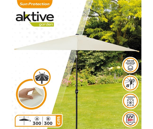 Sombrilla para jardín cuadrada 300x300 cm inclinable Aktive Crema