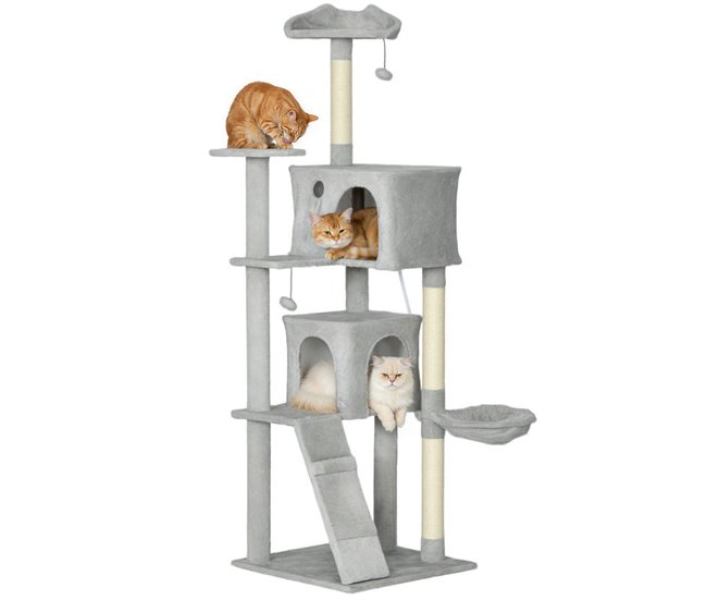 Árbol para Gatos Aglomerado de Madera, Felpa PawHut Gris
