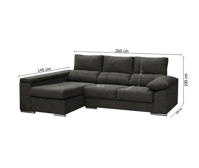 Sofa Chaise Longue Reclinable, con Arcon Antracita