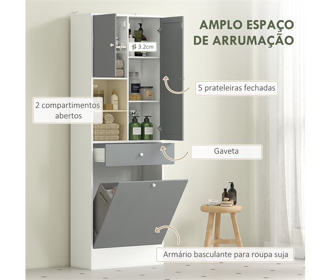 Armario Alto Baño Melamina de Madera HOMCOM, hogar - baño Blanco