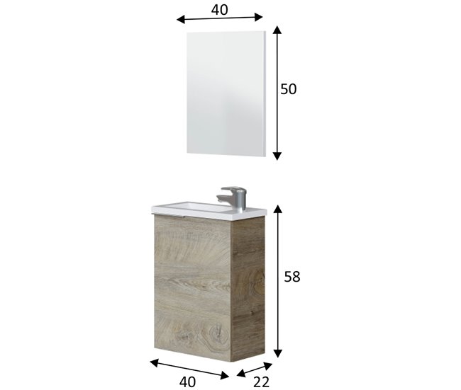 Mueble baño Elsa 1 puerta, espejo y lavabo, Alaska Madera