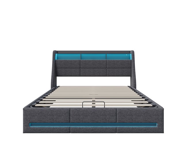 Cama, USB, Cama juvenil, LED Gris