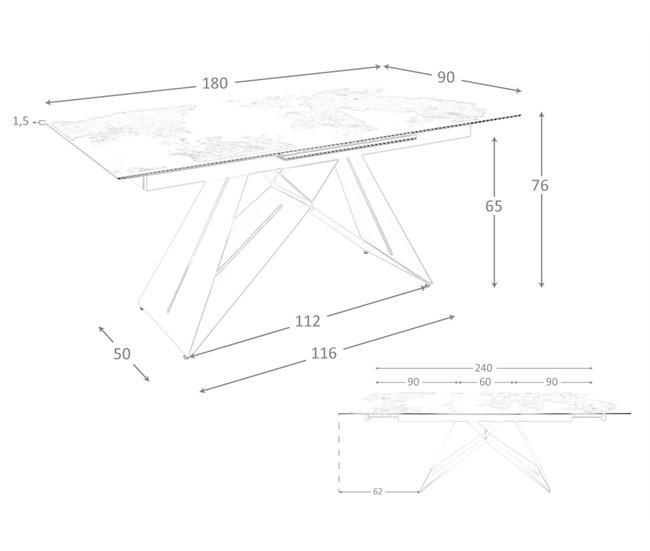 Mesa comedor extensible rectangular mármol porcelánico y acero color champagne Blanco/ Rojo
