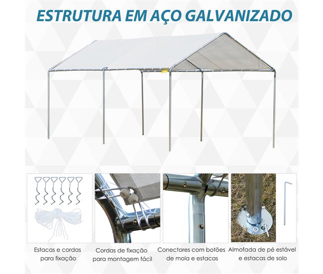 Cochera Exterior Tela PE, Acero Galvanizado Outsunny Blanco