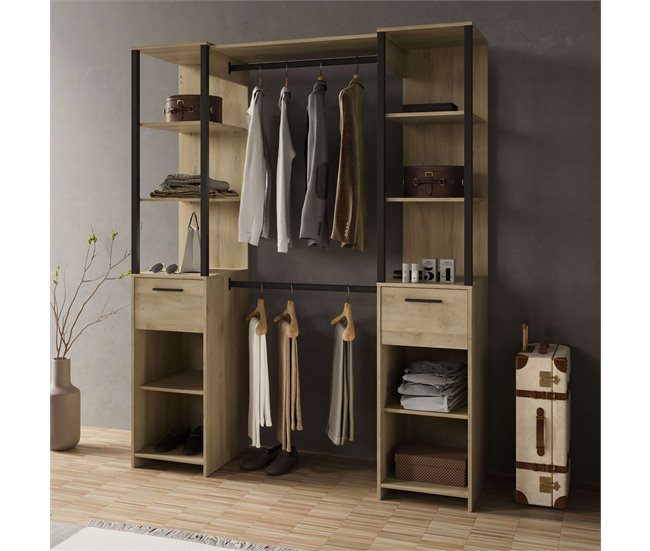 Vestidor Gary 2 Columnas Estilo Industrial Armario Abierto Negro/ Madera