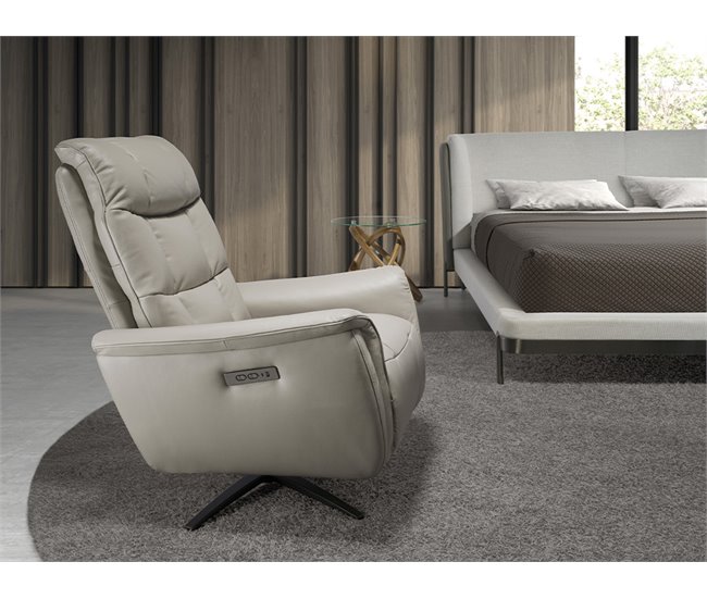 Sillón relax giratorio piel gris Gris/ Madera