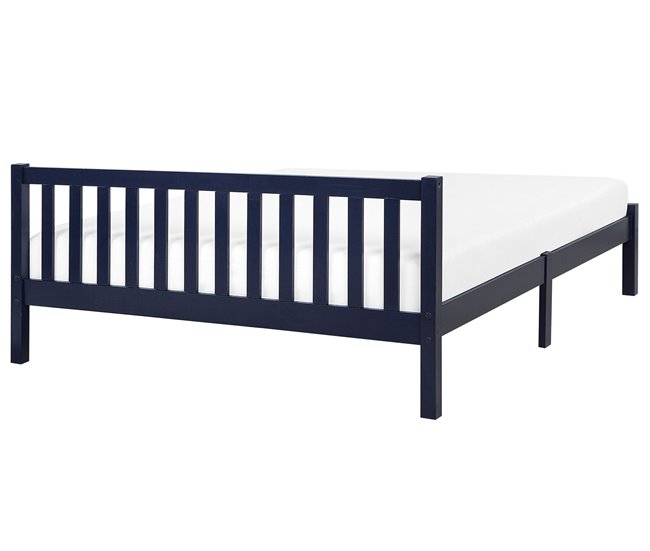 Beliani Cama Madera de pino FLORAC 147x208 Azul Marino