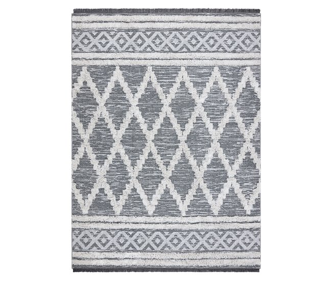 Alfombra ECO sisal BOHO MOROC Diamantes 22297 franjas 117x170 Gris