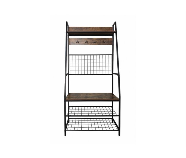 Perchero zapatero DIELE metal y madera 180x90x38cm Negro