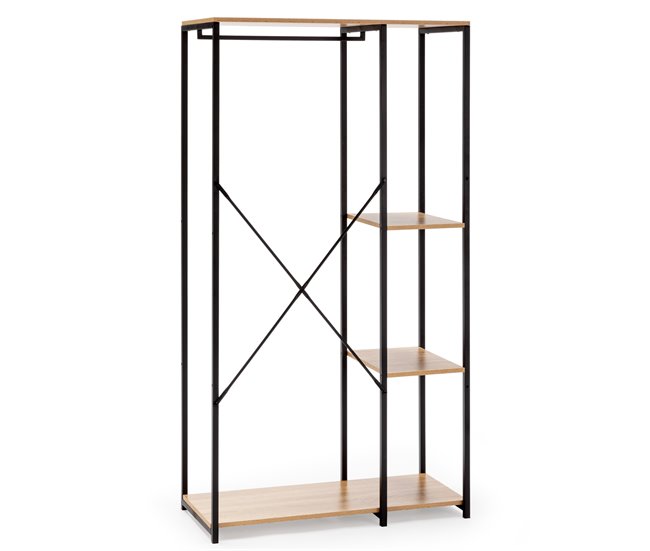 Perchero Lola con banco 3 estantes, color roble/negro, 167 cm altura Madera