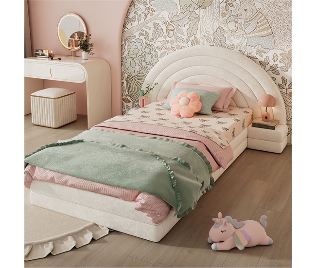 Cama individual de terciopelo Beige