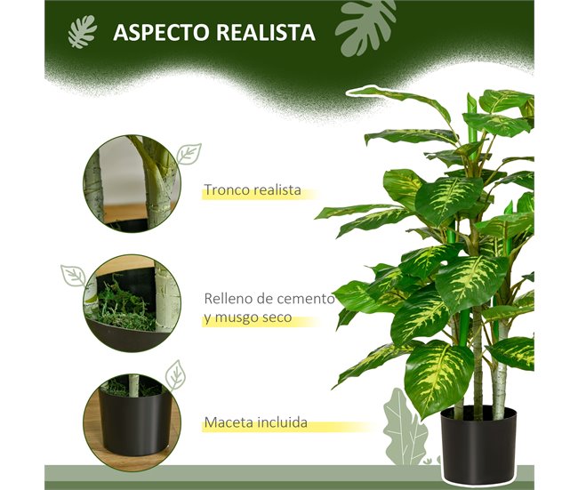 Planta Artificial PEVA, PE, Acero, Cemento HOMCOM Verde
