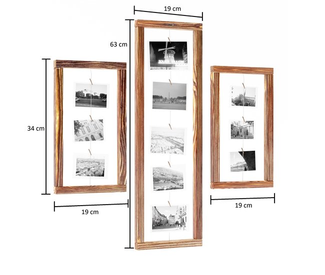 Set de 3 marcos de fotos Muhos pino teñido yute [en.casa] Marron