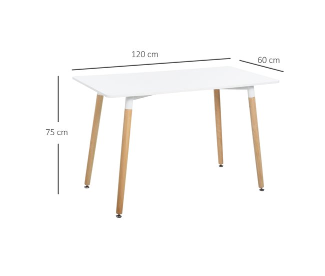 Mesa de Comedor Metal, Tablero de MDF de Grado E1, Madera de Haya 120x60 Blanco